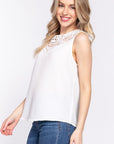 ACTIVE BASIC Round Neck Lace Patch Texture Tank