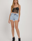 RISEN Full Size High Rise Rhinestone Strap Embellished Denim Shorts