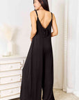 Double Take Full Size Soft Rayon Spaghetti Strap Tied Wide Leg Jumpsuit