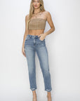 RISEN Full Size High Waist Distressed Cropped Jeans