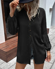 Notched Neck Balloon Sleeve Shirt - Online Only