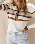 Striped Collared Neck Rib-Knit Top - Online Only
