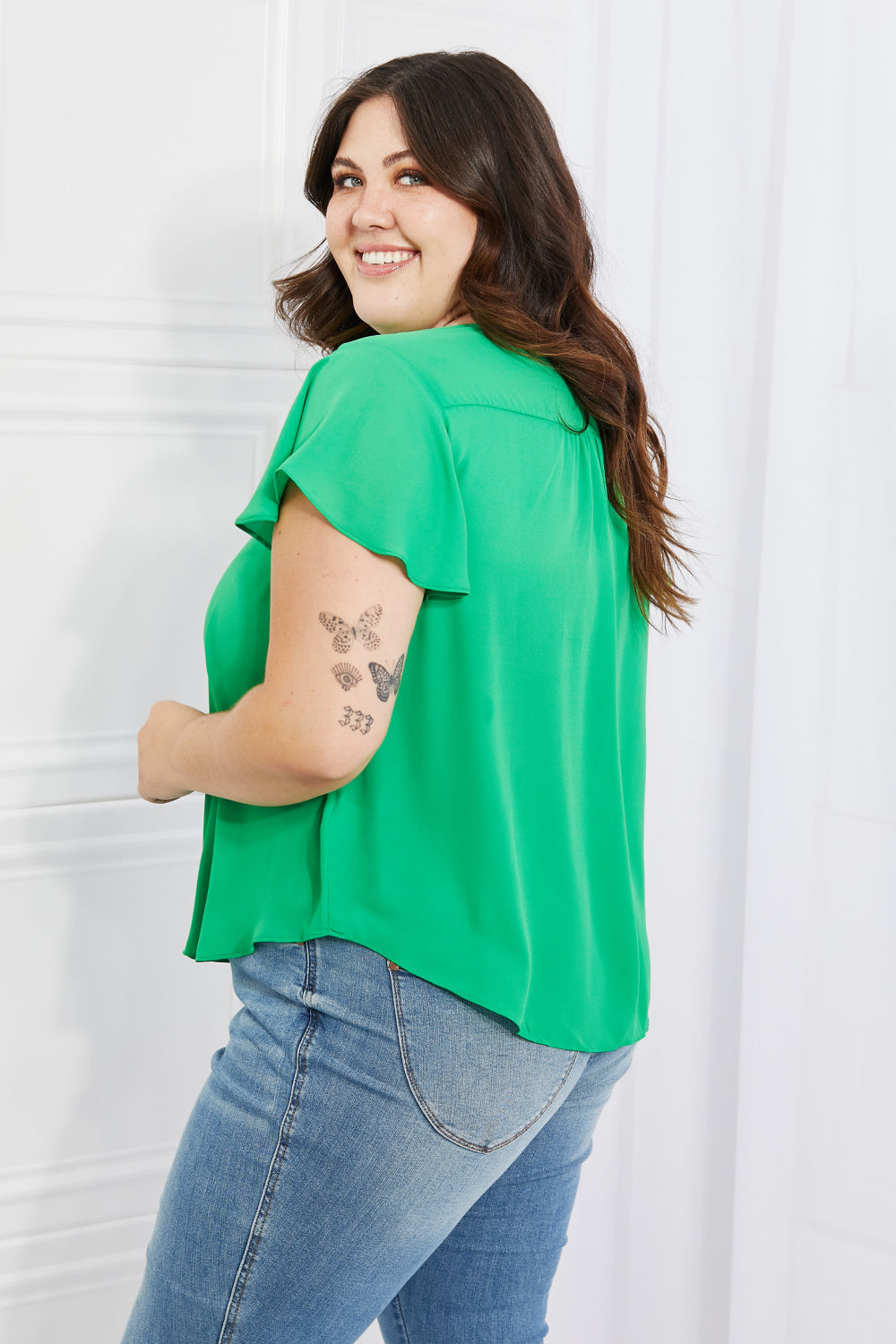 Sew In Love Just For You Short Ruffled sleeve length Top in Green - Online Only