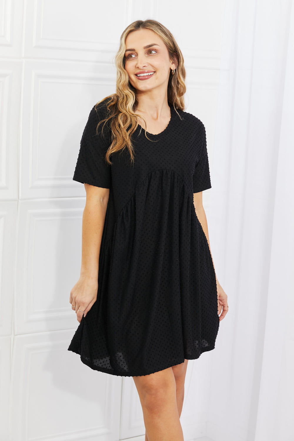BOMBOM Another Day Swiss Dot Casual Dress in Black - Online Only