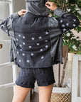 Veveret Star Embroidered Hooded Denim Jacket