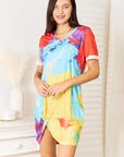 Double Take Tie-Dye V-Neck Twisted Dress