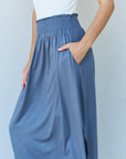 Doublju Comfort Princess High Waist Scoop Hem Maxi Skirt in Dusty Blue - Online Only