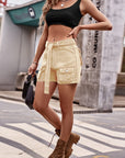 Tie Front Denim Shorts with Pocket - Online Only