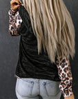 Leopard Color Block Raglan Sleeve Hoodie - Online Only