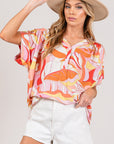 SAGE + FIG Abstract Print Half Button Blouse