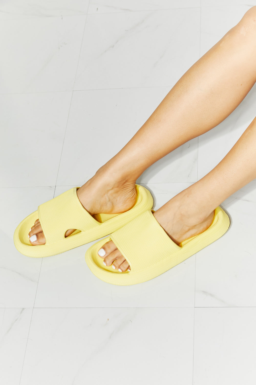MMShoes Arms Around Me Open Toe Slide in Yellow - Online Only