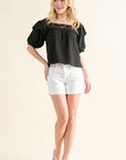 And The Why Square Neck Cotton Gauze Ruffled Blouse