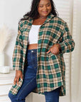 Double Take Plaid Collared Neck Long Sleeve Shirt