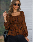 Square Neck Long Sleeve Smocked Blouse - Online Only