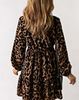 Leopard V-Neck Balloon Sleeve Tiered Dress - Online Only