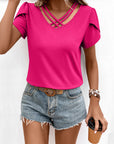 Strappy V-Neck Petal Sleeve Top - Online Only