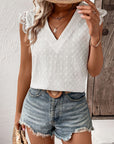 V-Neck Cap Sleeve Spliced Lace Top - Online Only