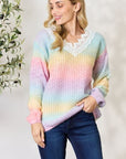 BiBi Rainbow Gradient Crochet Deetail Sweater