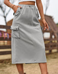 Drawstring Waist Slit Denim Skirt - Online Only