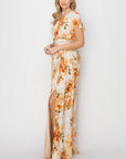 HYFVE Floral Tie Back Short Sleeve Slit Maxi Dress