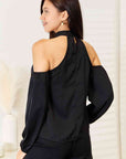 Double Take Grecian Cold Shoulder Long Sleeve Blouse