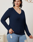 Basic Bae Full Size Ribbed V-Neck Long Sleeve T-Shirt