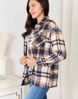 Double Take Plaid Button Front Shirt Jacket with Breast Pockets