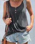 Decorative Button Twisted Scoop Neck Tank - Online Only