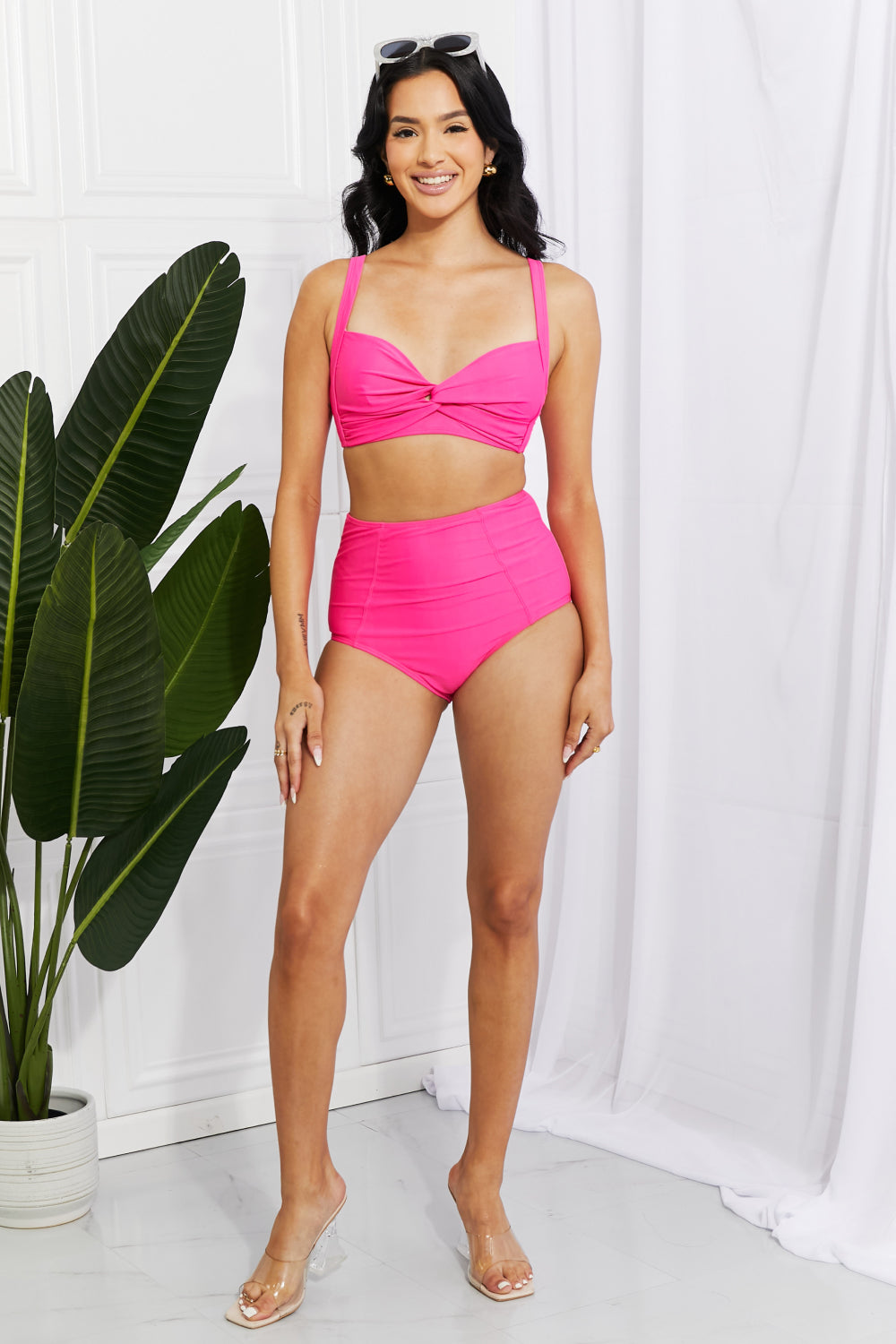 Marina West Swim Take A Dip Twist High-Rise Bikini in Pink - Online Only