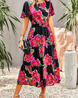Floral Puff Sleeve Tiered Midi Dress - Online Only