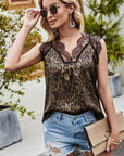 Leopard Spliced Lace Scalloped Tank - Online Only