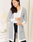 Double Take Striped Open Front Longline Cardigan