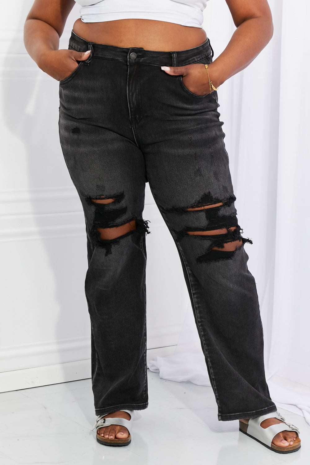 RISEN Lois Distressed Loose Fit Jeans - Online Only