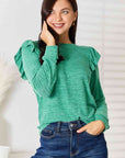 Double Take Ruffle Shoulder Long Sleeve T-Shirt