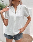 Swiss Dot Buttoned Puff Sleeve Blouse - Online Only