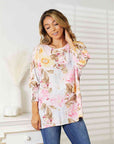 Double Take Floral Round Neck Three-Quarter Sleeve Top