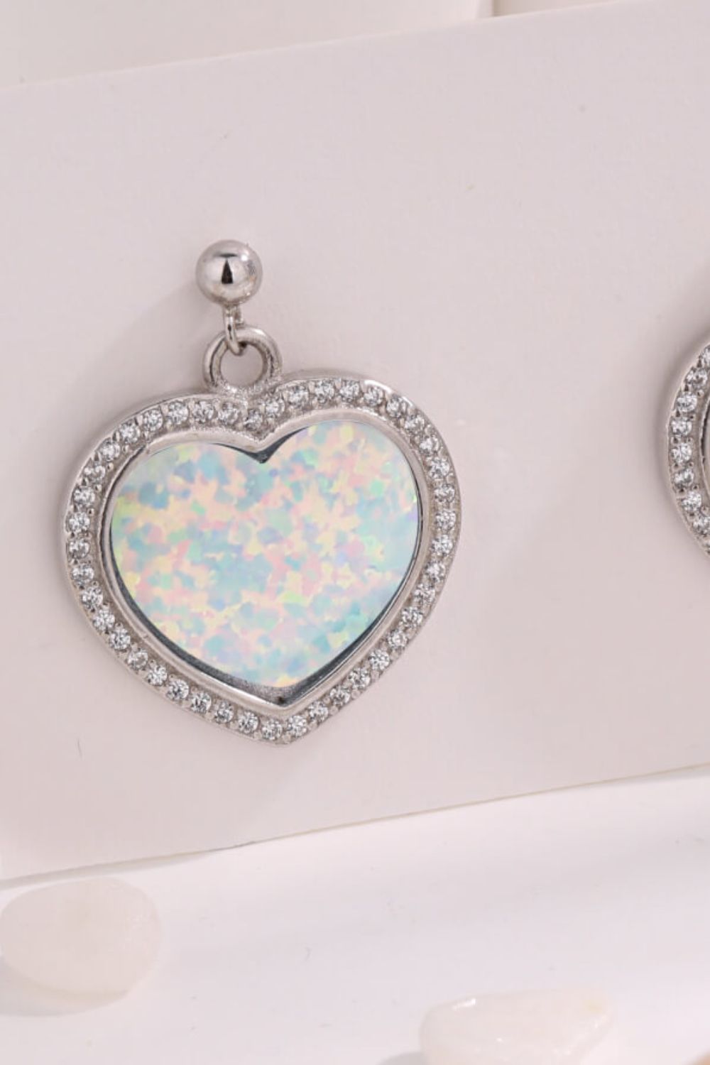 Platinum-Plated Opal Heart Earrings - Online Only