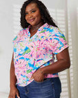 Double Take Floral Notched Neck Short Sleeve Top