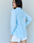 Doublju Blue Jean Baby Denim Button Down Shirt Top in Light Blue - Online Only