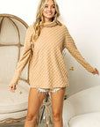 BiBi Checkered Round Neck Thumbhole Long Sleeve Top