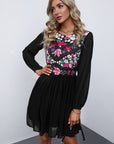 Floral Mesh Sleeve Lined Dress - Online Only