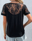 Spliced Lace Round Neck Short Sleeve Top - Online Only