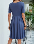 Pleated V-Neck Short Sleeve Tee Dress - Online Only
