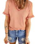 Textured V-Neck Flounce Sleeve Blouse - Online Only