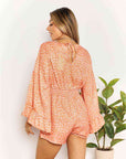 Double Take Printed Flare Sleeve Surplice Romper