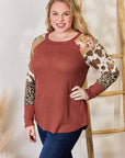 Hailey & Co Full Size Leopard Waffle-Knit Blouse