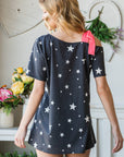 Heimish Full Size Star Print Asymmetrical Neck Short Sleeve Top