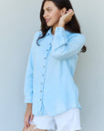 Doublju Blue Jean Baby Denim Button Down Shirt Top in Light Blue - Online Only