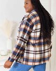 Double Take Plaid Button Front Shirt Jacket with Breast Pockets