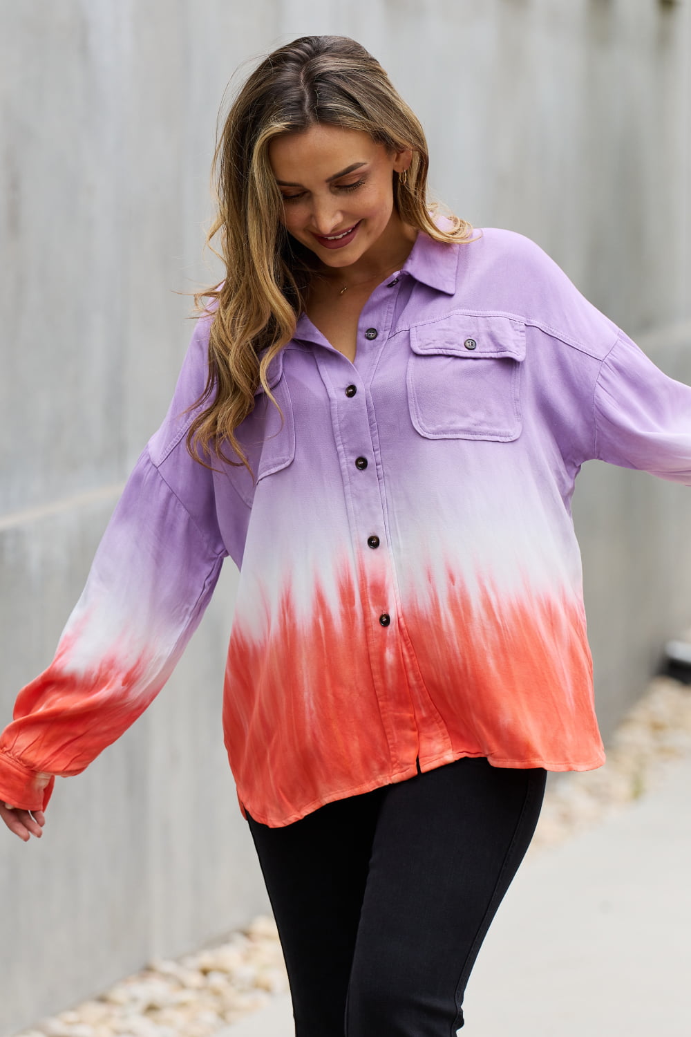 White Birch Relaxed Fit Tie-Dye Button Down Top - Online Only
